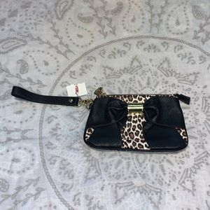 NWT Betsey Johnson Cheetah Print Black Bow Wristlet
